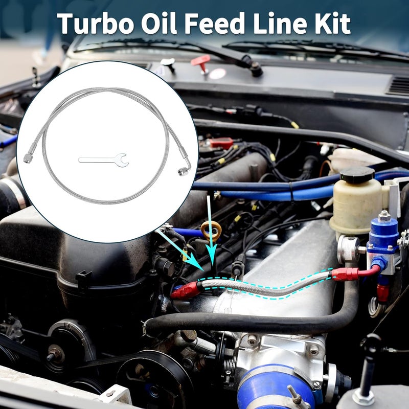 TUCKBOLD AN4 Turbo Oil Feed Line Kit 50" Pressure Remote Turbocharger Oil Drain Return Line with Adapter,Wrench 1 Set - Image 2